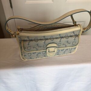 CELINE Vintage Elegant Blue and Cream Shoulder Bag